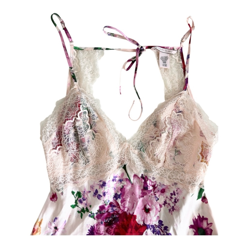 Victoria Secret Stretch Satin Floral Lace Cutout Slip Pink Size S - Picture 7 of 8